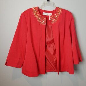 Alfred Dunner Bright Coral Jewel Neckline Blazer Jacket